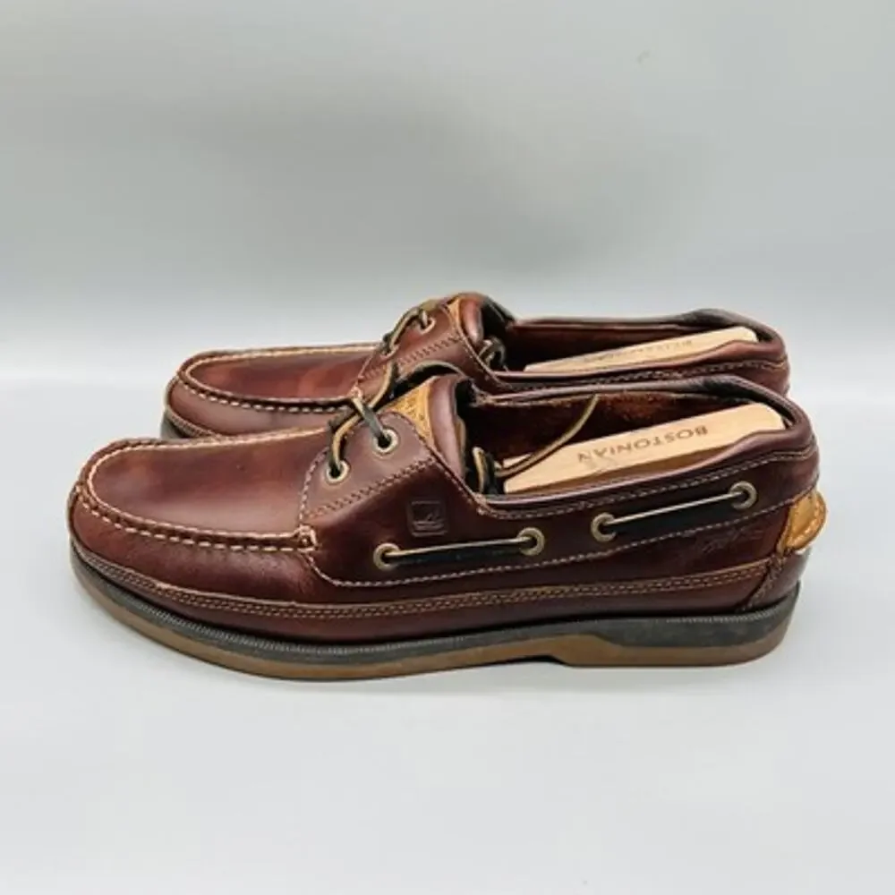Sperry Shoes Mens 11 Brown Leather Top Sider Mako Boat Moc Toe Casual Comfort